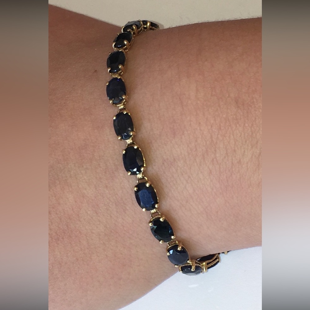 Solid Real 14K Yellow Gold Natural Sapphire Gemstone Tennis Bracelet September